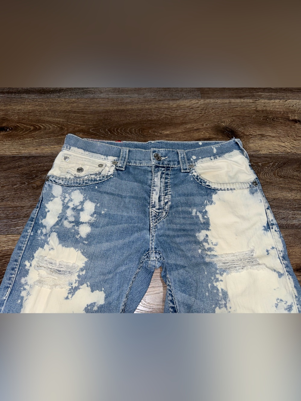 True Religion Straight Flap Big T Acid Wash Frayed Hem Cut-Off Shorts Men's 33 - Picture 4 of 13
